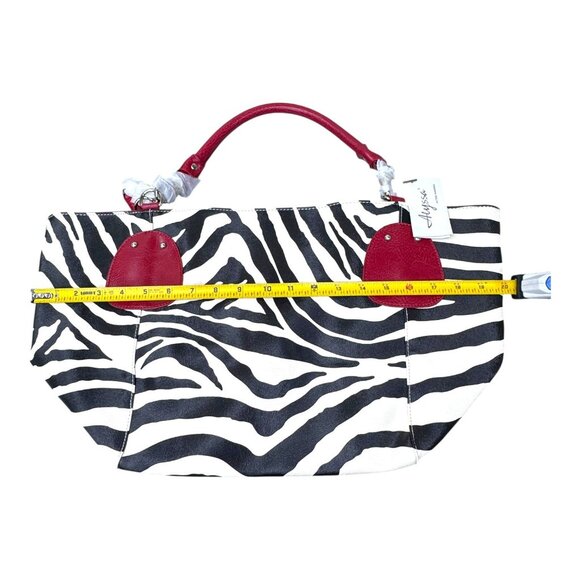 Alyssa Zebra Print Handbag Y2K Boho Red Faux Leather Handles Matching Wallet Set - Picture 6 of 10